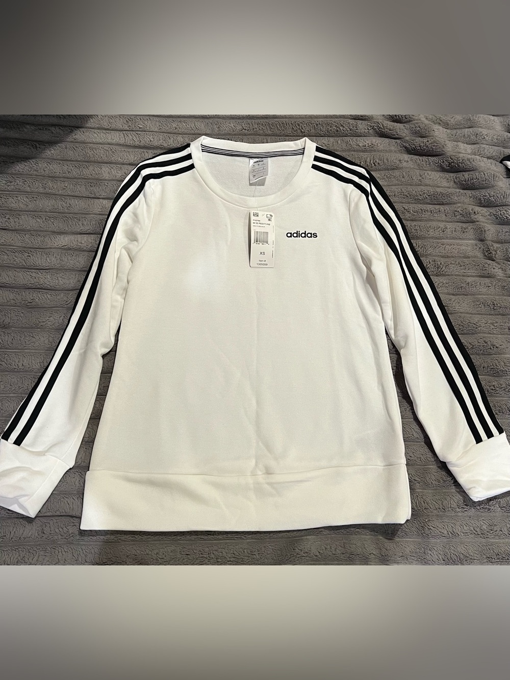 ADIDAS WOMEN LONG SLEEVE CREWNECK SWEATSHIRT PULLOVER WHITE STRIPES XS CLIMALITE